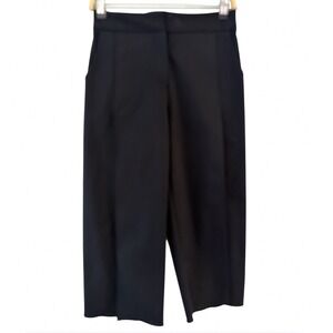 Mi Jong Lee Womens Black Wide Leg Cropped Trousers High Rise Size 4 Dress Pants